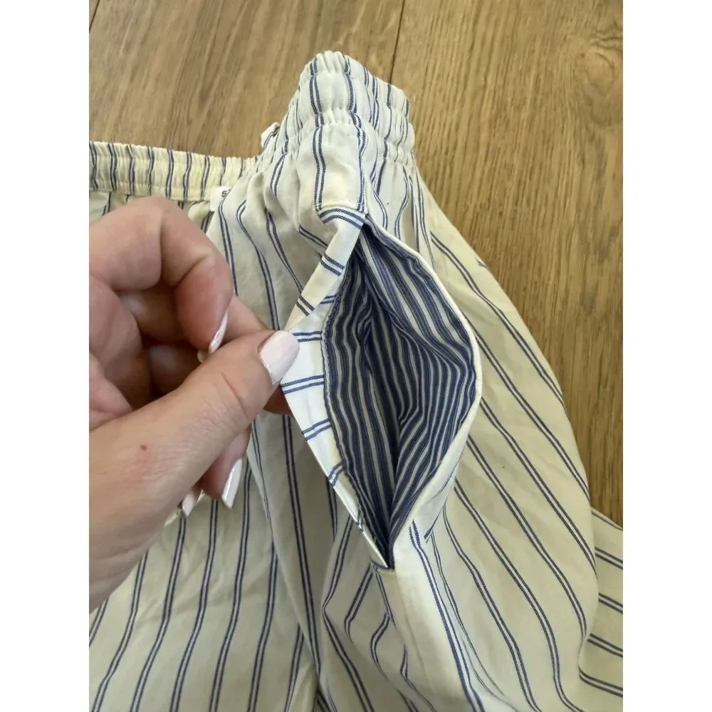 STATESIDE S nwot Anthropologie cotton pinstripe blue stripe boxer short natural
